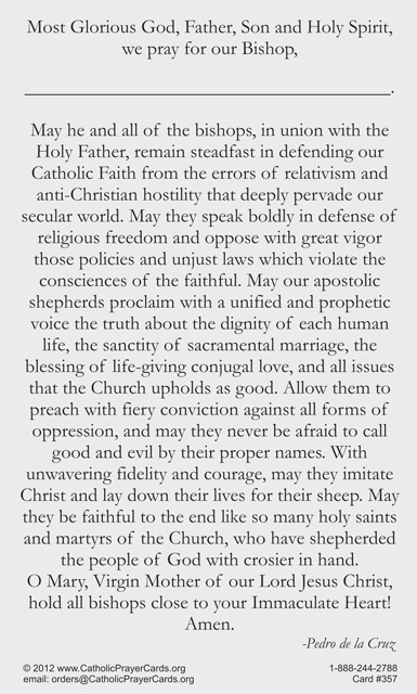 Prayer for All Bishops Holy Card